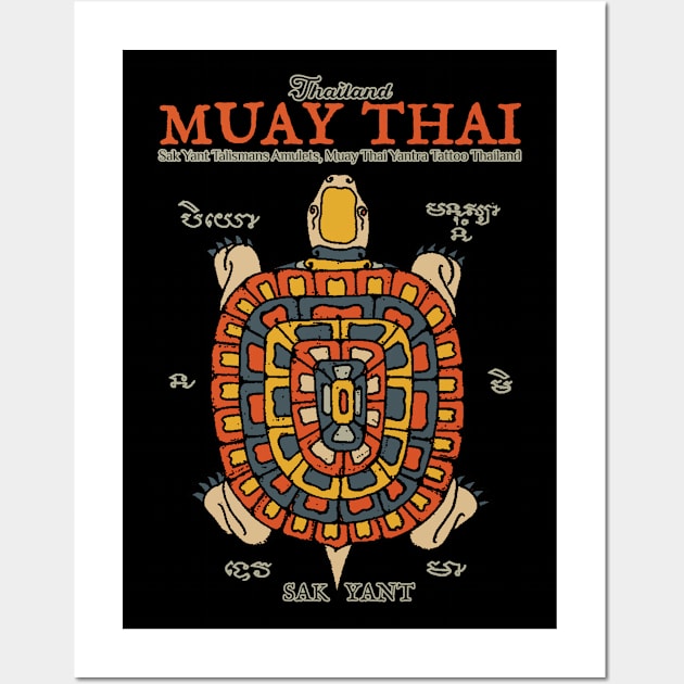 Muay Thai Sak Yant Turtle Tattoo Wall Art by KewaleeTee